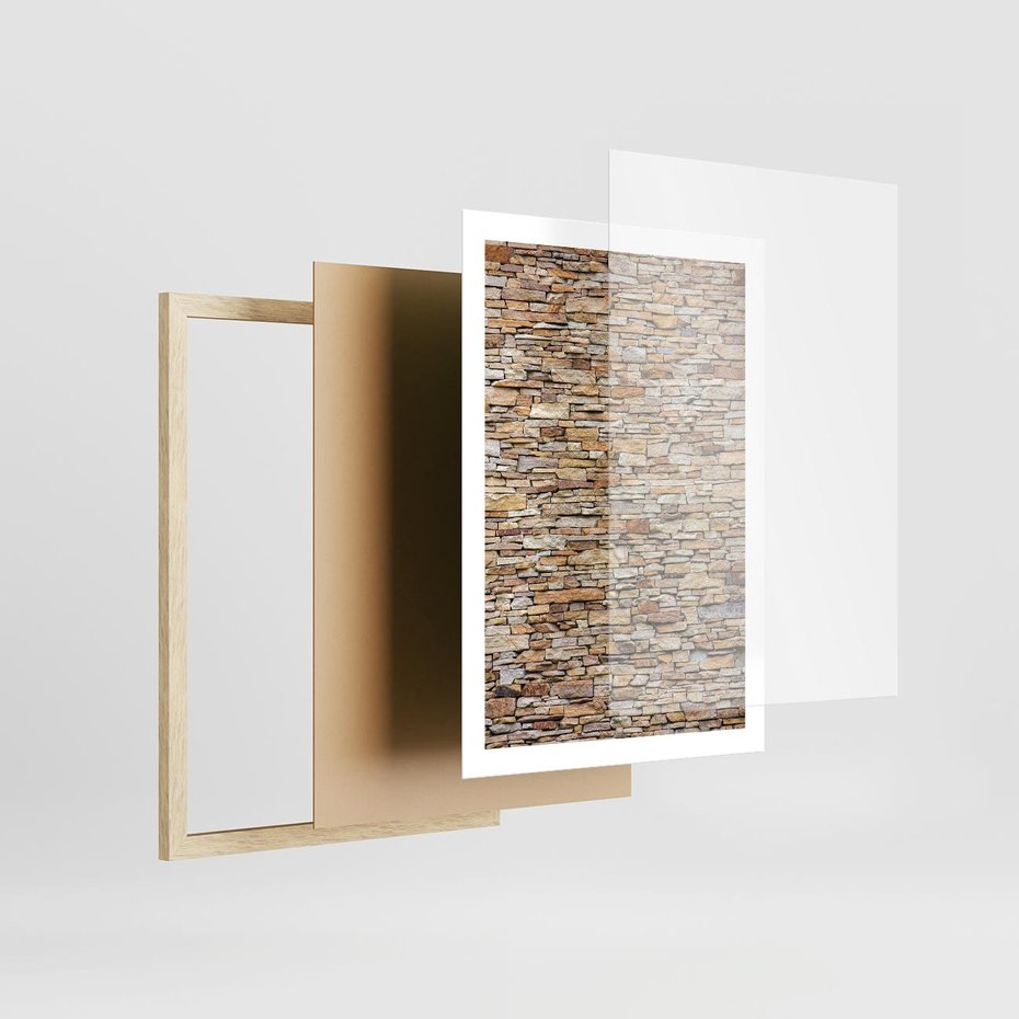 Plakat w ramie 50x70 - Mur z cegieł - surowa elegancja - mur, cegły - rama drewno