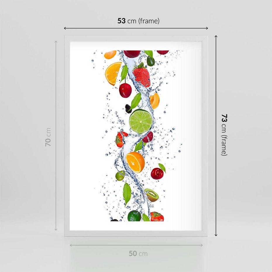 Plakat w ramie 50x70 - Kulinarne Inspiracje - owoce, woda - rama biała