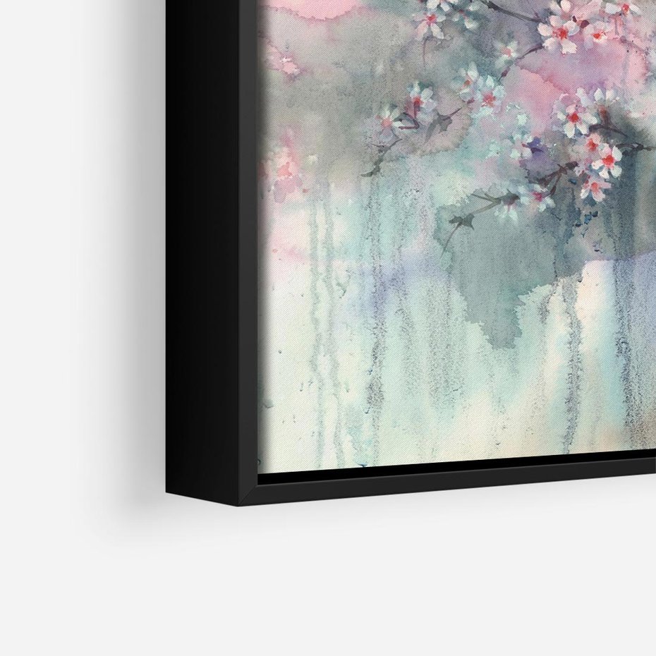 Obraz w ramie 50x50 - Efemeryczne Kwitnienie Drzew - akwarela, rozmyte pastelowe tłó - rama czarna