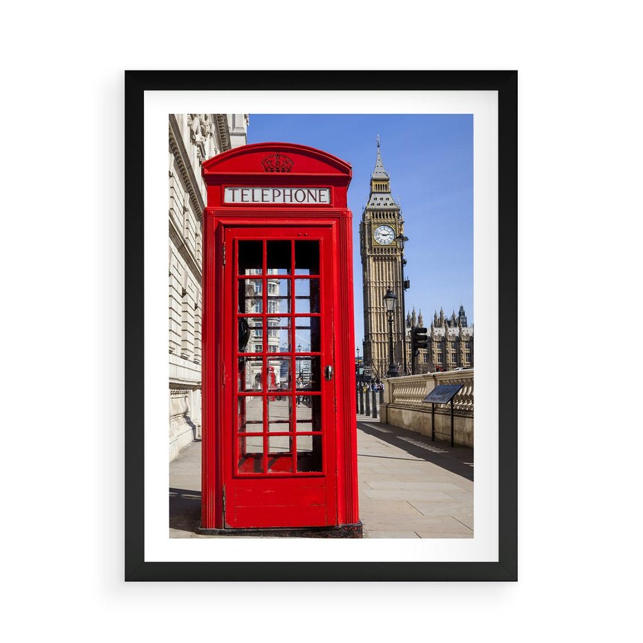 Plakat w ramie 50x70 - Ikoniczna budka telefoniczna w Londynie - budka, telefoniczna - rama czarna