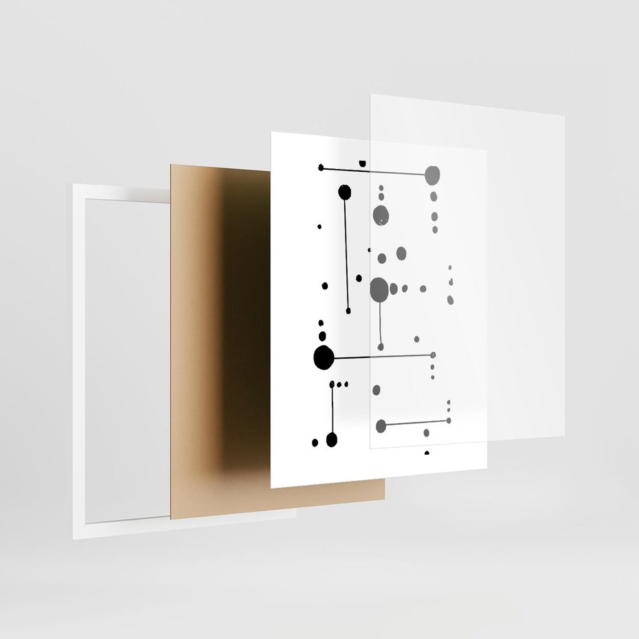 Plakat w ramie 40x50 - Nocne Zawirowania - abstrakcyjny plakat, czarne kropki i kreski - rama biała
