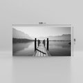 Obraz na płótnie 120x60 - Spokojna Przystań - czarno biała fotografia, drewniany pomost na jeziorze