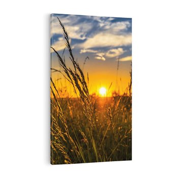 Obraz na płótnie 70x100 - "Zachód Słońca, Łąka - Magiczna Aura - zachód, słońca