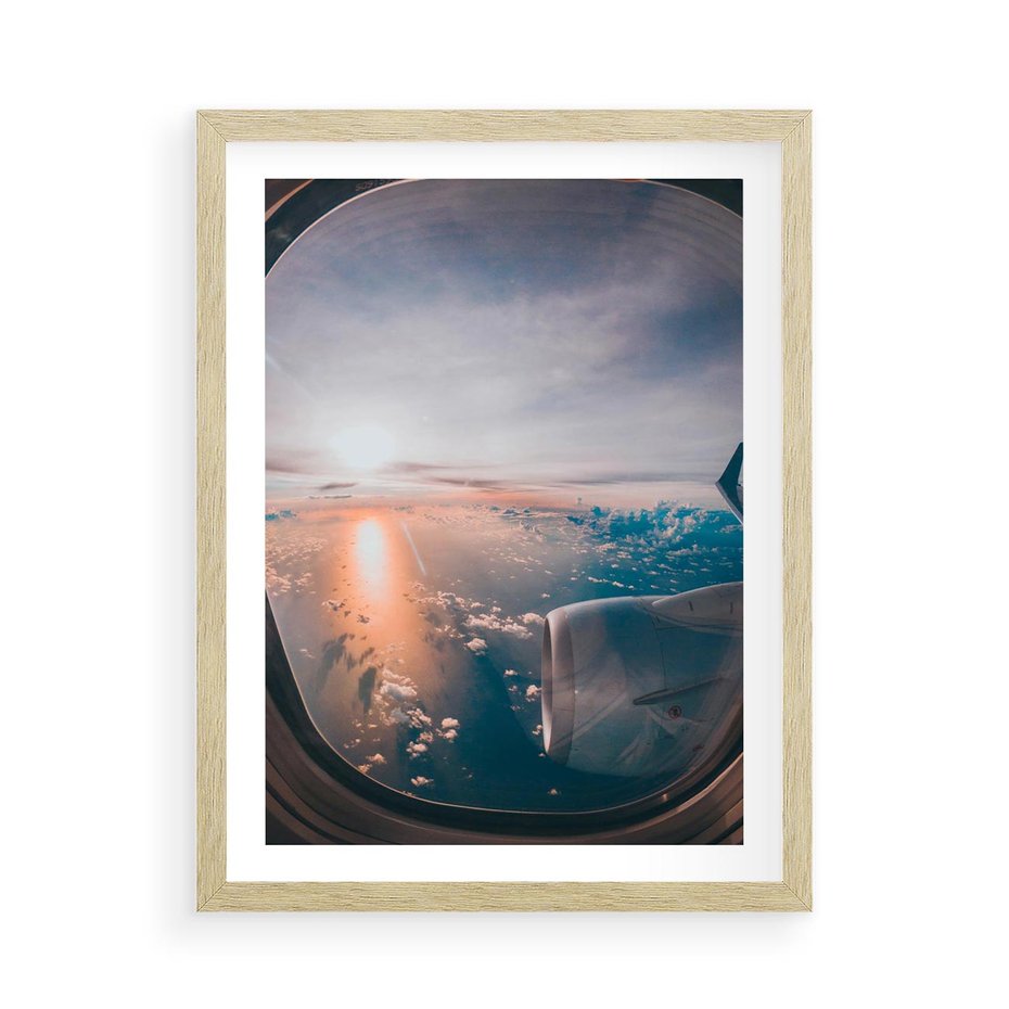 Plakat w ramie 50x70 - Widok z Góry - fotografia, zdjecie z okna samolotu - rama drewno