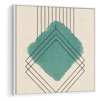 Obraz w ramie 80x80 - Impresje Przestrzeni - akwarelowa plama, geometryczne szkicowane kształty - rama biała