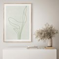 Plakat w ramie 30x40 - Zielona Równowaga Linii - abstrakcyjne delikatne zielone linie, nowoczesny plakat - rama drewno