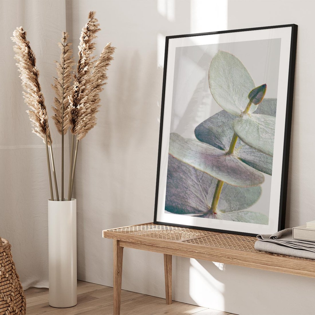 Plakat w ramie 40x50 - Zbliżenie Liści Eukaliptusa - eukaliptus, zbliżenie - rama czarna