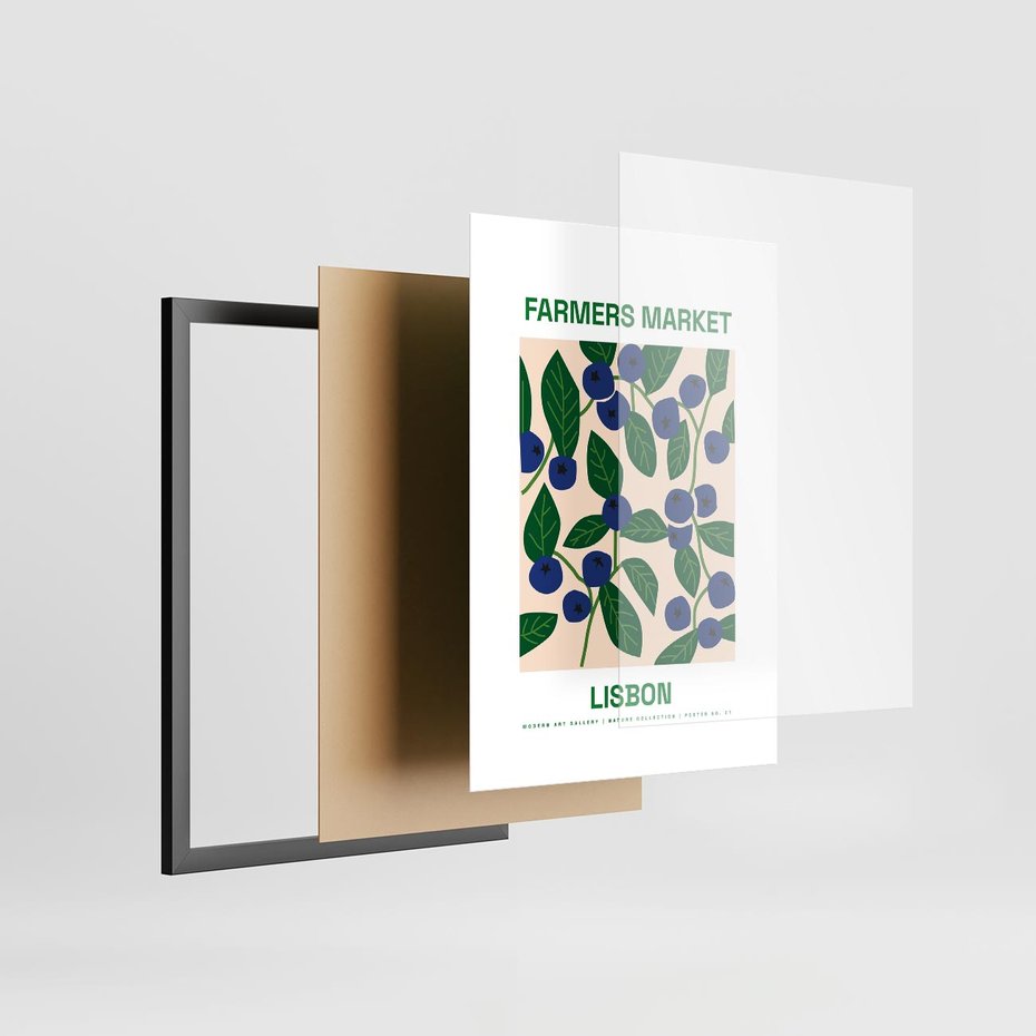 Plakat w ramie 50x70 - Migotliwe Przestrzenie - borówki, jagody - rama czarna