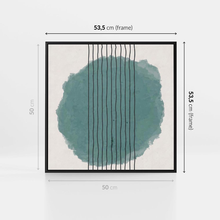 Obraz w ramie 50x50 - Podróżne Inspiracje - abstrakcyjna akwarelowa plama, nieregularne kreski - rama czarna