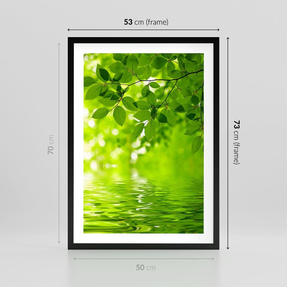 Plakat w ramie 50x70 - Liście w Wodzie - liście, woda - rama czarna