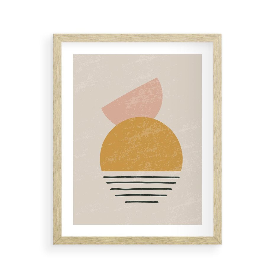 Plakat w ramie 40x50 - Krótka Forma - abstrakcyjna sztuka, boho kształty - rama drewno