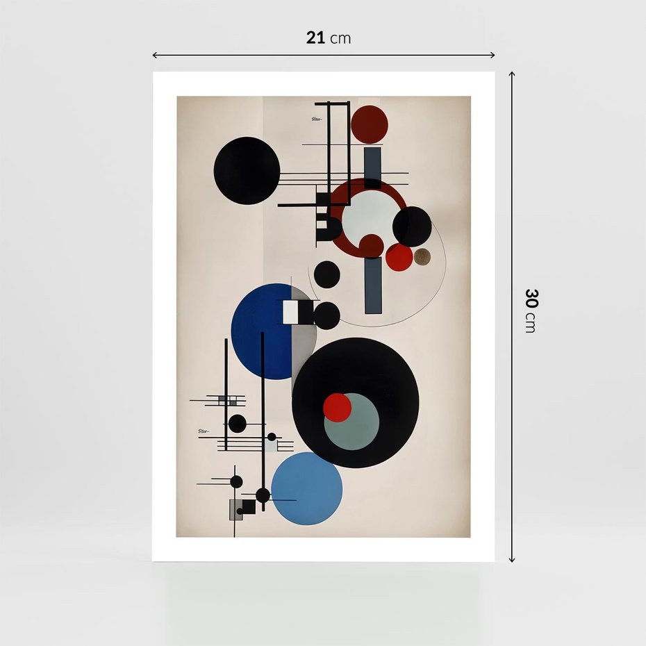 Plakat bez ramy 21x30 - Rozkwitające Wibracje Wyobraźni - abstrakcyjna geometryczna kompozycja, koła linie