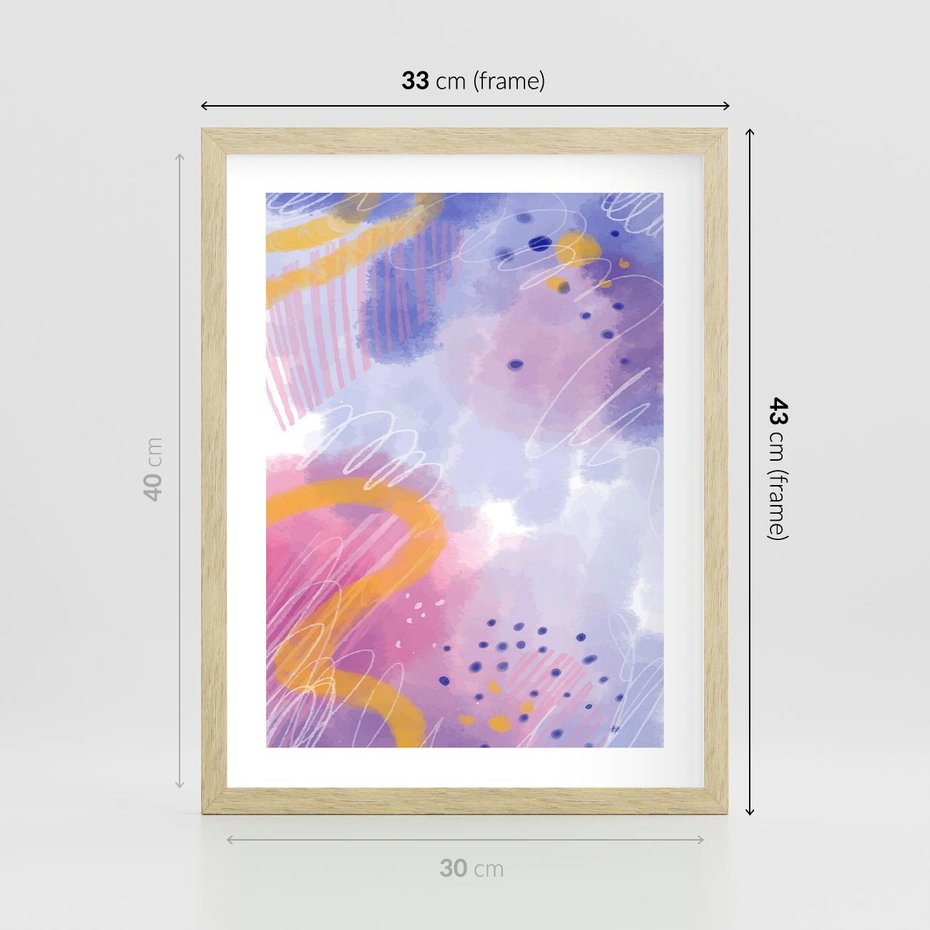 Plakat w ramie 30x40 - Migotliwe Wnętrza Kształtów - abstrakcyjny plakat, pastelowe kolory - rama drewno