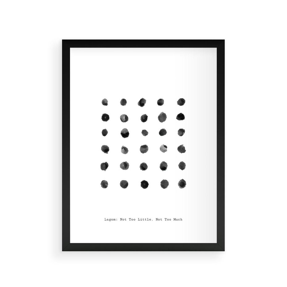 Plakat w ramie 30x40 - Boho Sztuka Wolości - minimalistyczny plakat, czarne kropki na białymtle - rama czarna