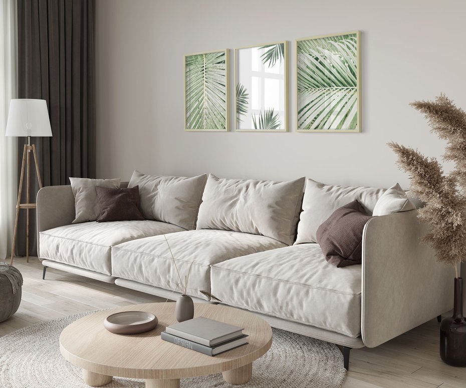 Zestaw obrazy w ramie 50x70 galeria - Liście, palma, tropikalne - rama drewno