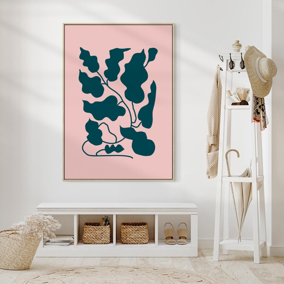 Obraz w ramie 80x120 - Kształty Nieznanego Świata - abstrakcyjne liście, boho styl - rama drewno