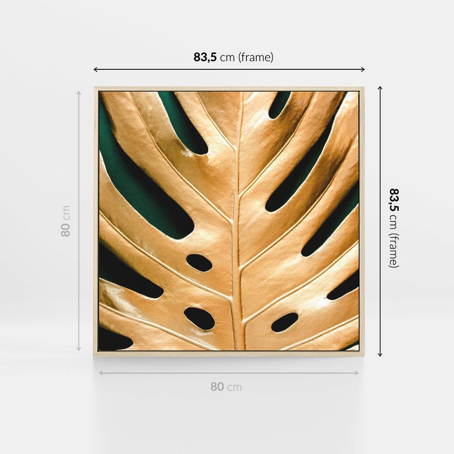 Obraz w ramie 80x80 - Piękno i Styl - złote, liście - rama drewno