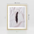 Plakat w ramie 40x50 - Prosta Elegancja - czarne pióro na białej pościeli, minimalizm - rama drewno