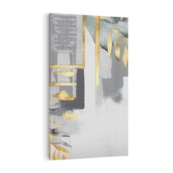 Obraz na płótnie 80x120 - Złote Palmy w Stylu Modern - geometryczne złote linie, szare tło