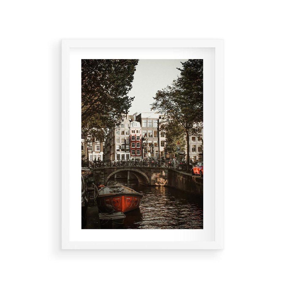Plakat w ramie 30x40 - Jesienne Uroki Holandii: Kanały i Most - Holandia, kanały - rama biała