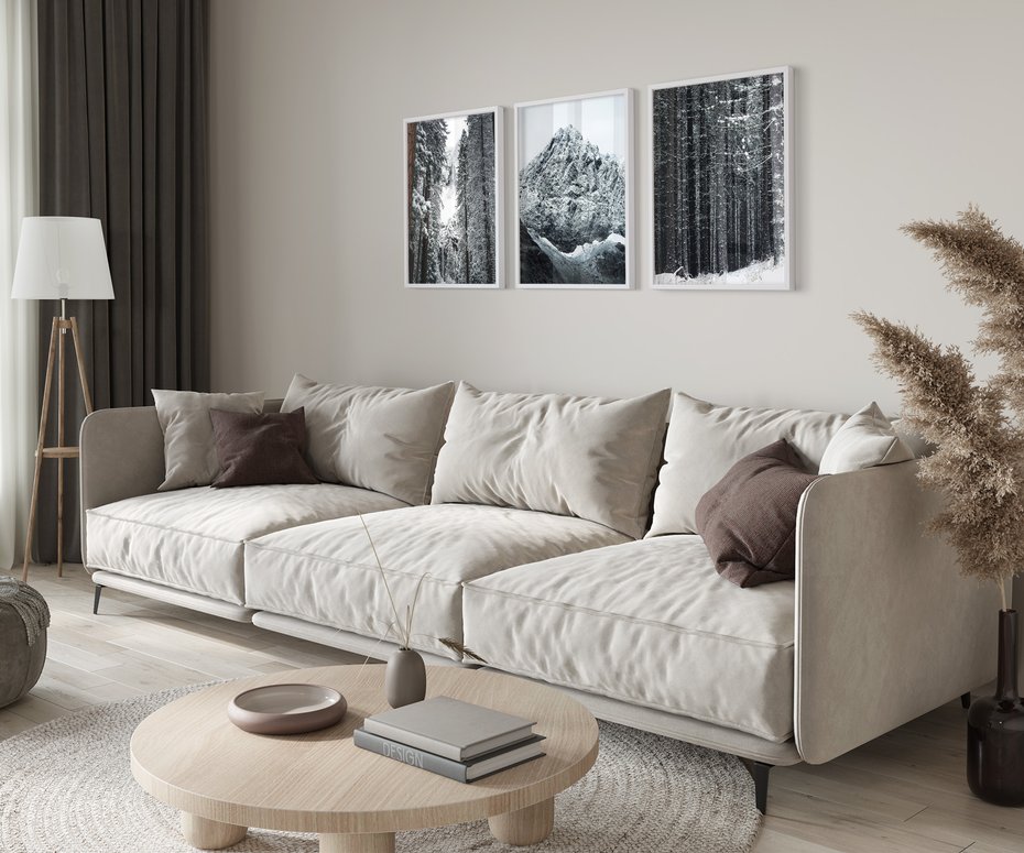 Zestaw obrazy w ramie 30x40 galeria - Zima, w, górach, las, widok - rama biała