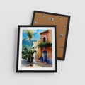 Plakat w ramie 40x50 - Spokój Miasta nad Morzem - akwarela, sródziemnomorski klimat - rama czarna