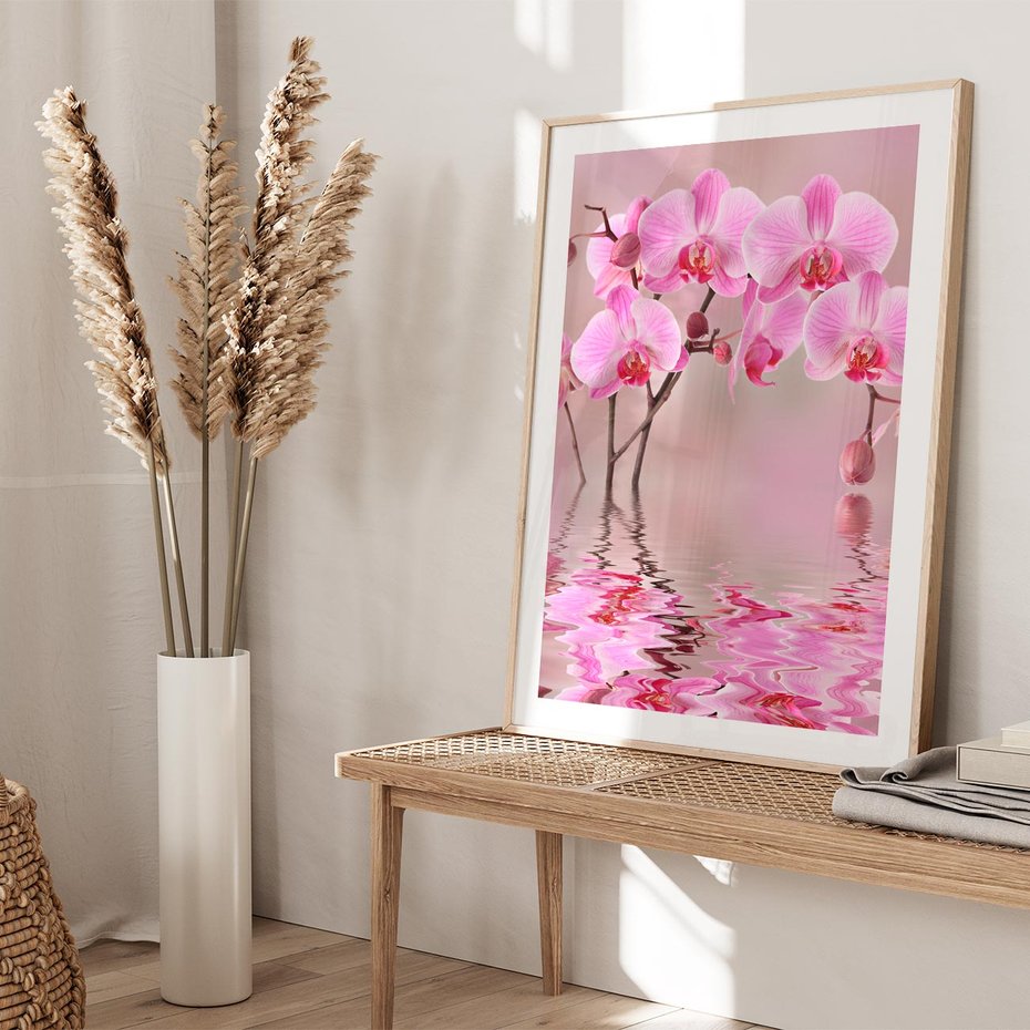 Plakat w ramie 40x50 - Relaksacyjne spa w otoczeniu storczyka - spa, storczyk - rama drewno