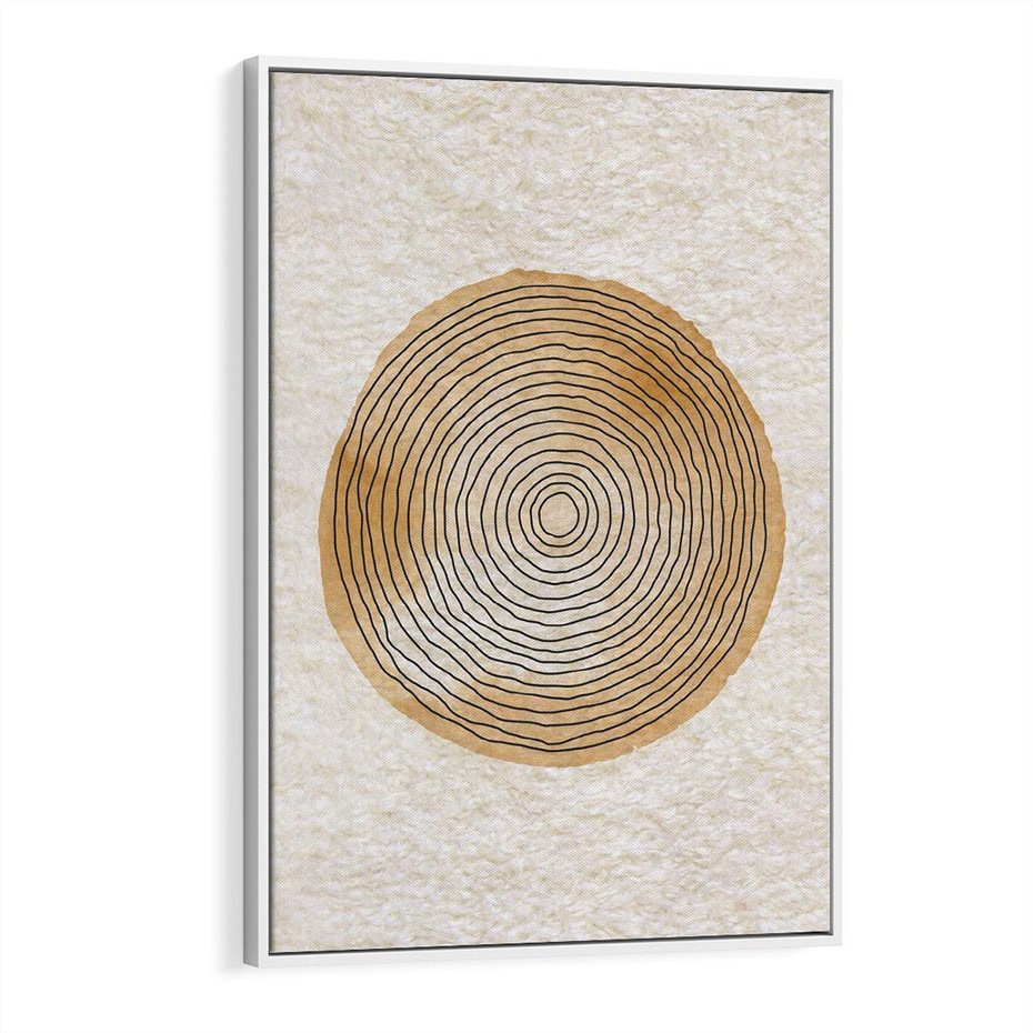Obraz w ramie 80x120 - Zapisane w promieniach słońca - beżowe strukturalne tło, koła - rama biała
