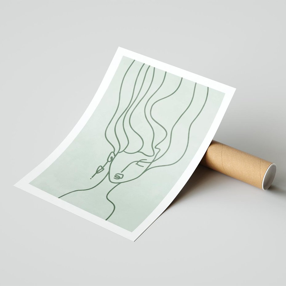 Plakat bez ramy 21x30 - Spokojne Objęcia Natury - abstrakcja, zielony szkic