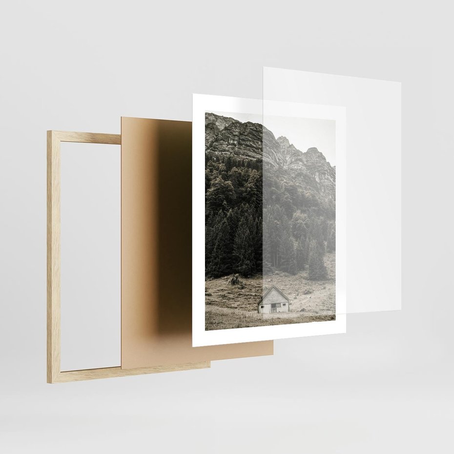 Plakat w ramie 40x50 - Dom w Odcieniach Natury - domek w górach, góry - rama drewno