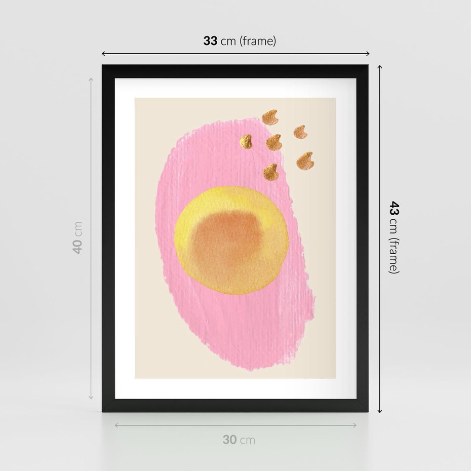 Plakat w ramie 30x40 - Migotliwe Dziwne Ścieżki - abstrakcyjna różowa plama, akwarela - rama czarna