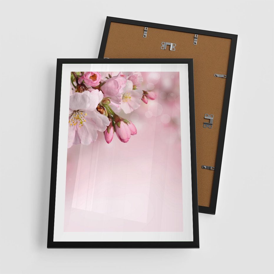 Plakat w ramie 50x70 - Kwitnąca wiśnia: delikatność natury - kwitnąca, wiśnia - rama czarna