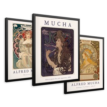 Zestaw obrazy w ramie 50x70 galeria - Mucha, secesja, plakat, kobieta - rama czarna