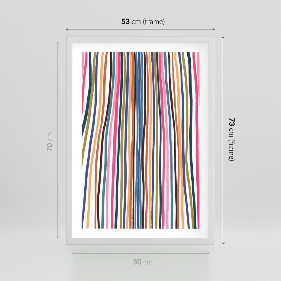 Plakat w ramie 50x70 - Energetyczne Nurtujące - kolorowe wzory, tęczowe żywe kolory - rama biała