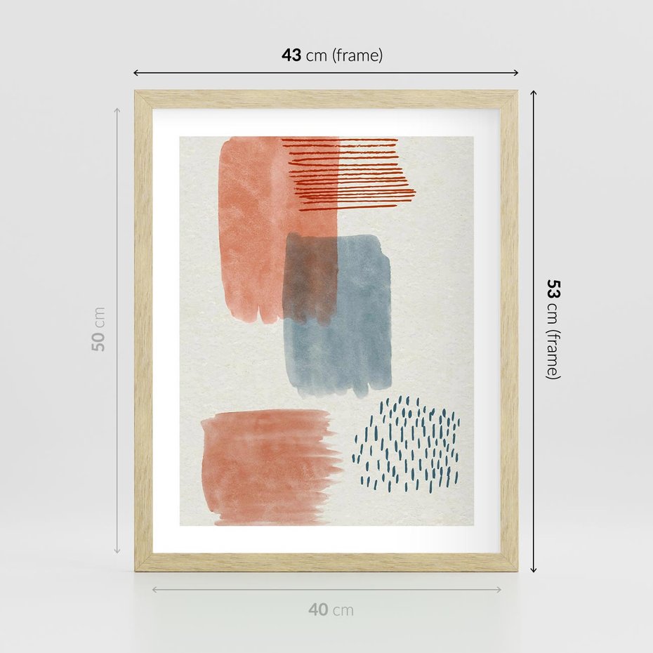 Plakat w ramie 40x50 - Pastelowa Abstrakcja: Maźnięcia Farbą - abstrakcja, maźnięcia farny - rama drewno