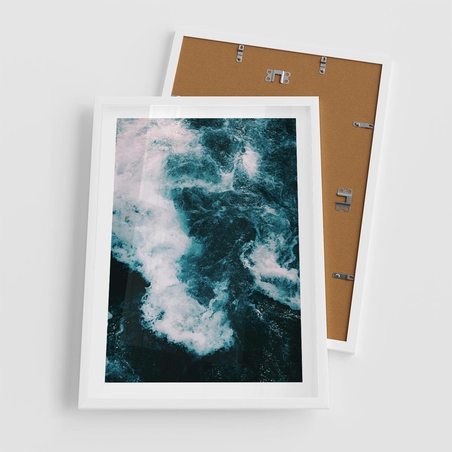 Plakat w ramie 50x70 - Fale w Odcieniach Turkusu - ocean, fale - rama biała