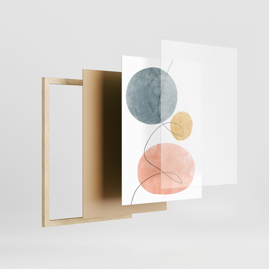 Zestaw obrazy w ramie 40x50 galeria - Abstrakcja, akwarela, plamy - rama drewno