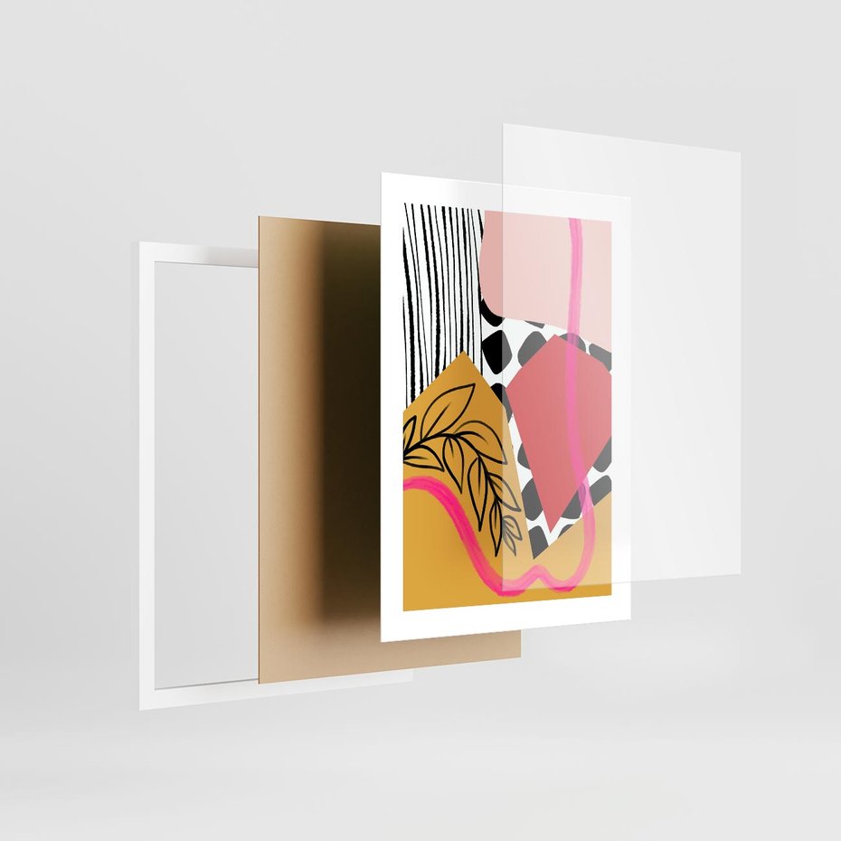 Plakat w ramie 30x40 - Wnętrza Form - abstrakcyjna kompozycja, różne tekstury - rama biała