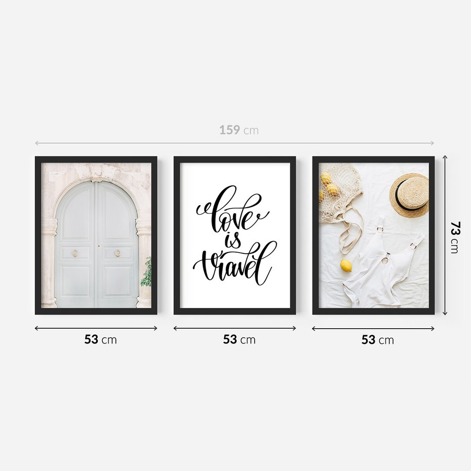 Zestaw obrazy w ramie 50x70 galeria - Podróże, wakacje, typografia, Włochy - rama czarna