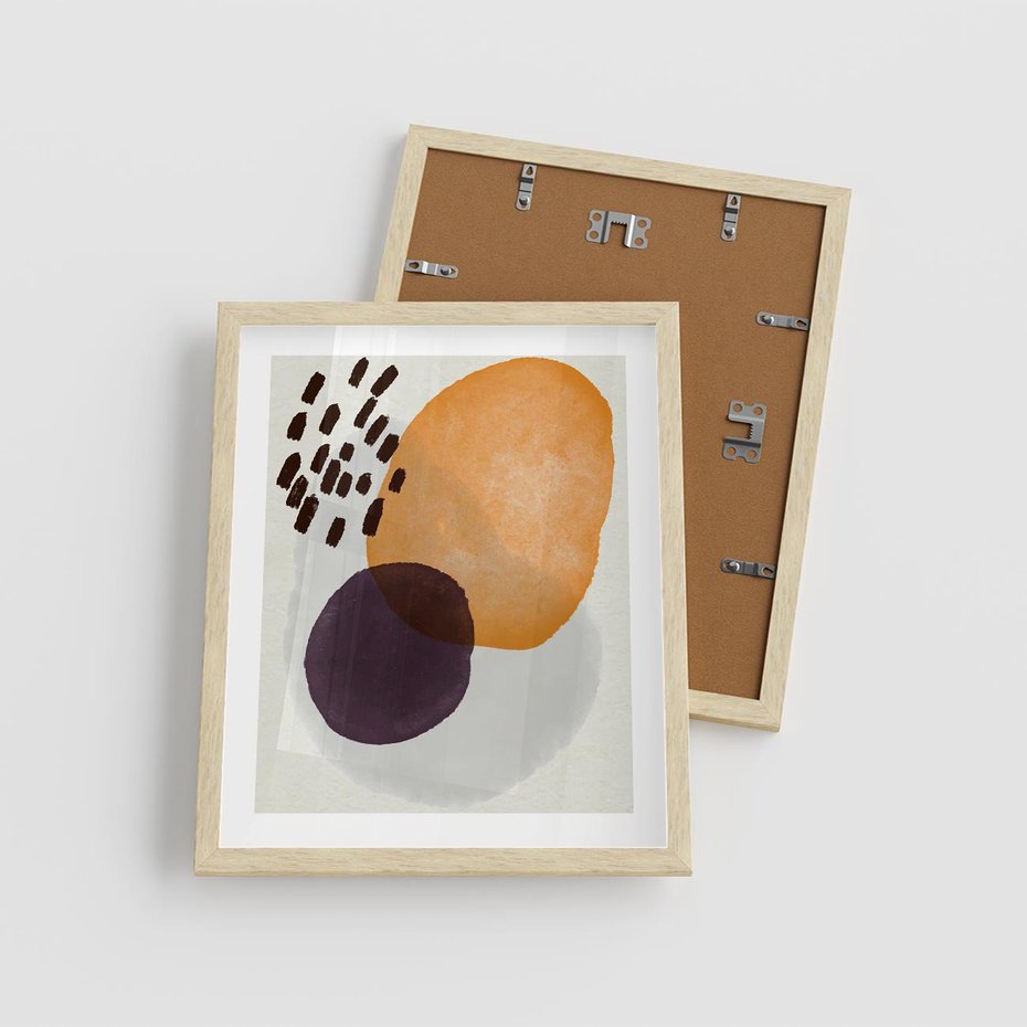 Plakat w ramie 40x50 - Kolorowe Akwarelowe Przenikanie - geometryczne elementy, stonowane ziemiste kolory - rama drewno