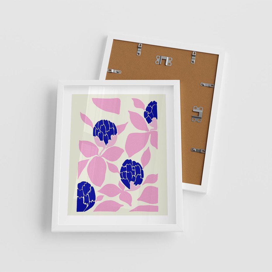 Plakat w ramie 40x50 - Impresje deszczu - nowoczesna kompozycja, kwiaty - rama biała