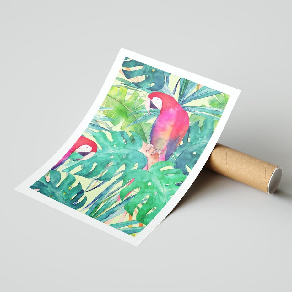 Plakat bez ramy 21x30 - Egzotyczna Przygoda - tropikalne, liście