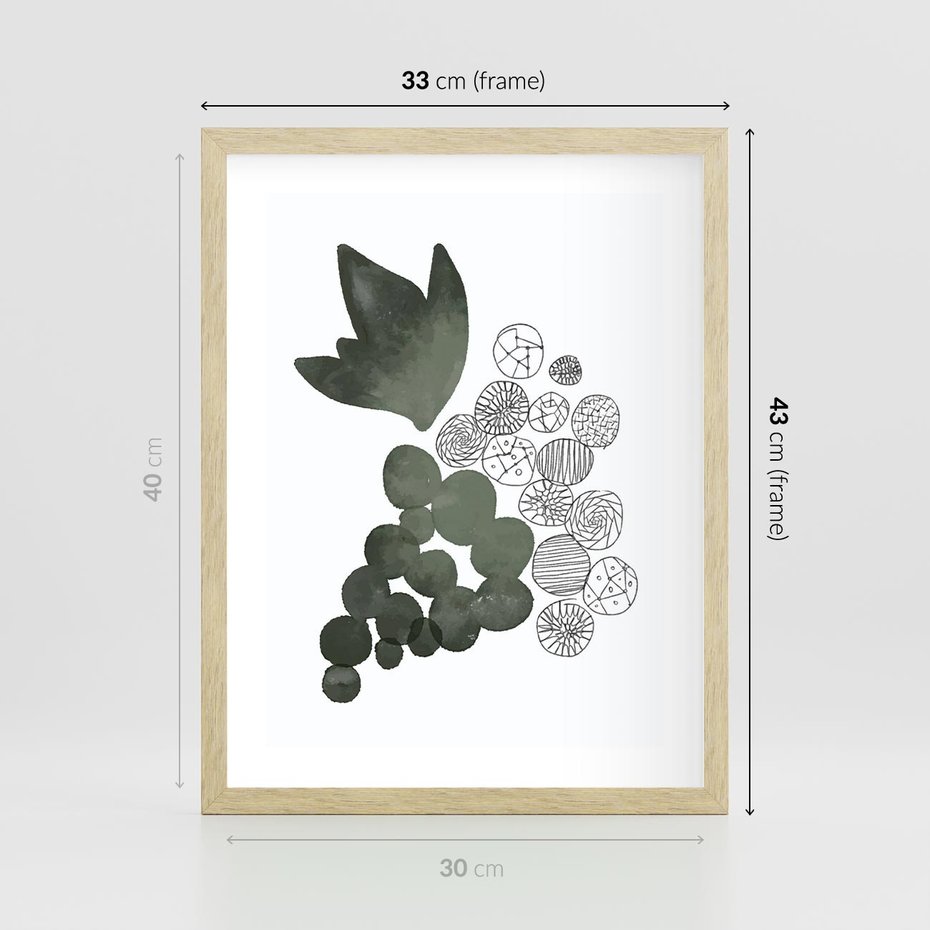 Plakat w ramie 30x40 - Grono Abstrakcji - minimalistyczny plakat, winogrona - rama drewno
