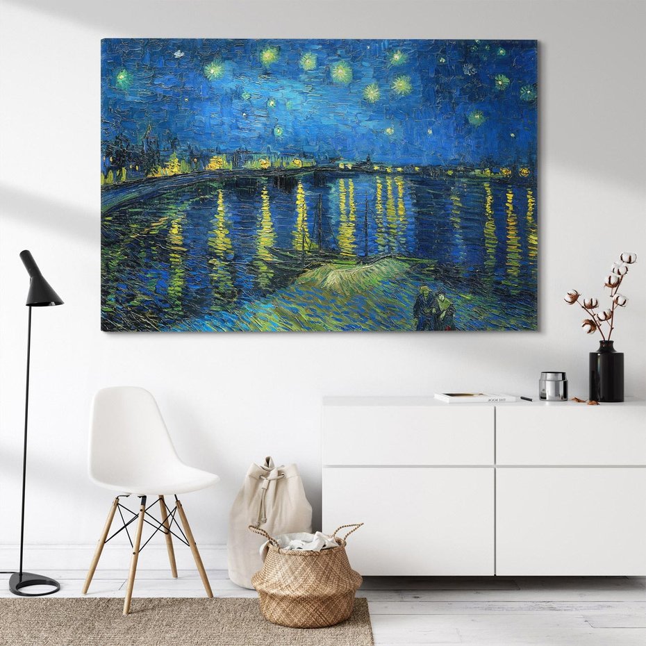 Obraz na płótnie 100x70 - "Starry Night Over the Rhone" (1888) Vincent van Gogh - Reprodukcja - reprodukcja, obraz na płótnie