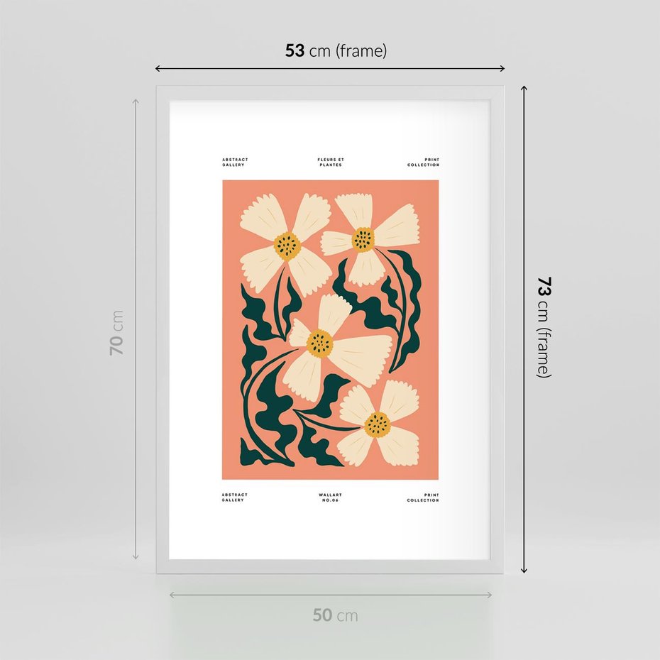 Plakat w ramie 50x70 - Refleksje w roślinnym odbiciu - kwiatowa kompozycja, minimalizm - rama biała