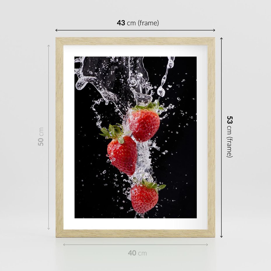 Plakat w ramie 40x50 - Słodki urok truskawek - truskawki, owoce - rama drewno