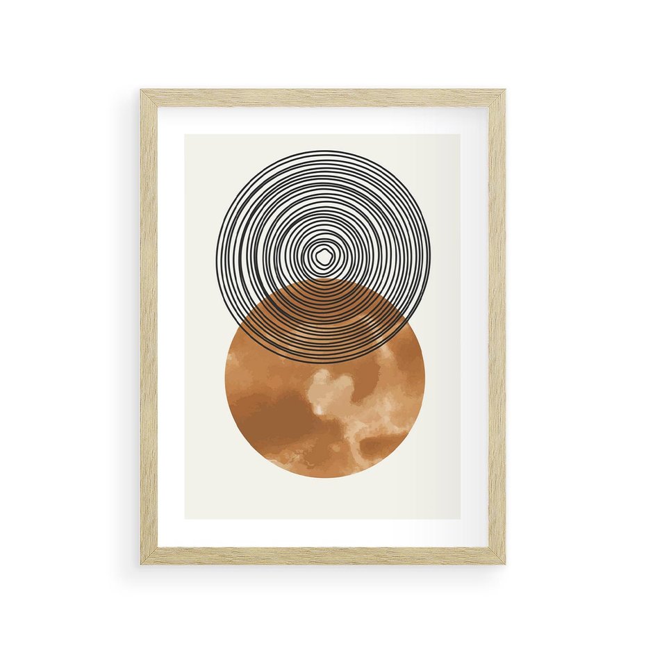 Plakat w ramie 30x40 - Taniec Okręgów - boho obraz, geometria - rama drewno