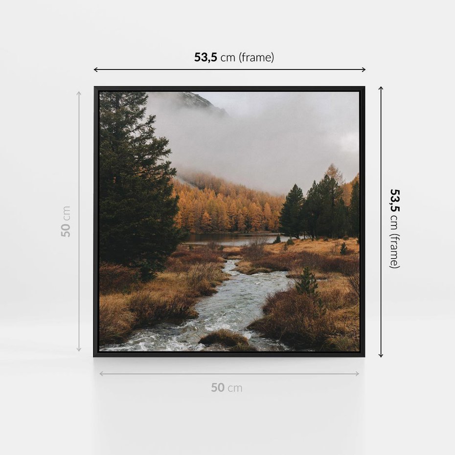 Obraz w ramie 50x50 - W Górskiej Dolinie - artystyczna fotografia, las - rama czarna