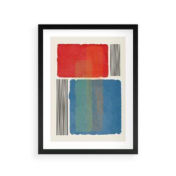 Plakat w ramie 40x50 - Kolorowe Spektrum - kolorowa geometria, prostokąty w intensywnych kształtach i czarne kreski - rama czarna