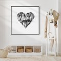 Obraz w ramie 50x50 - Drzewo Serca - czarne serce, tekstura jak kora drzewa - rama czarna